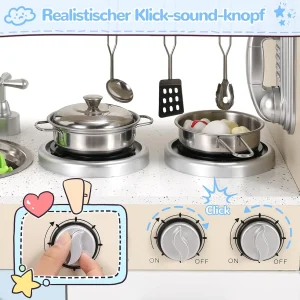 Kids Wooden Pretend Cooking Kitchen Playset with Cabinets for Toddler