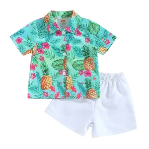 Hawaiian Print Shirt and Denim Shorts Set for Toddler Boys