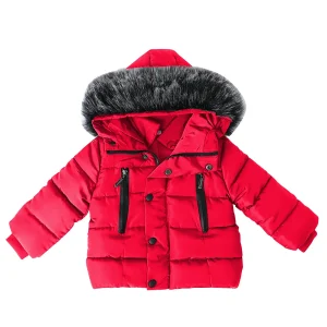 Kids Fur Collar Thick Hooded Jacket